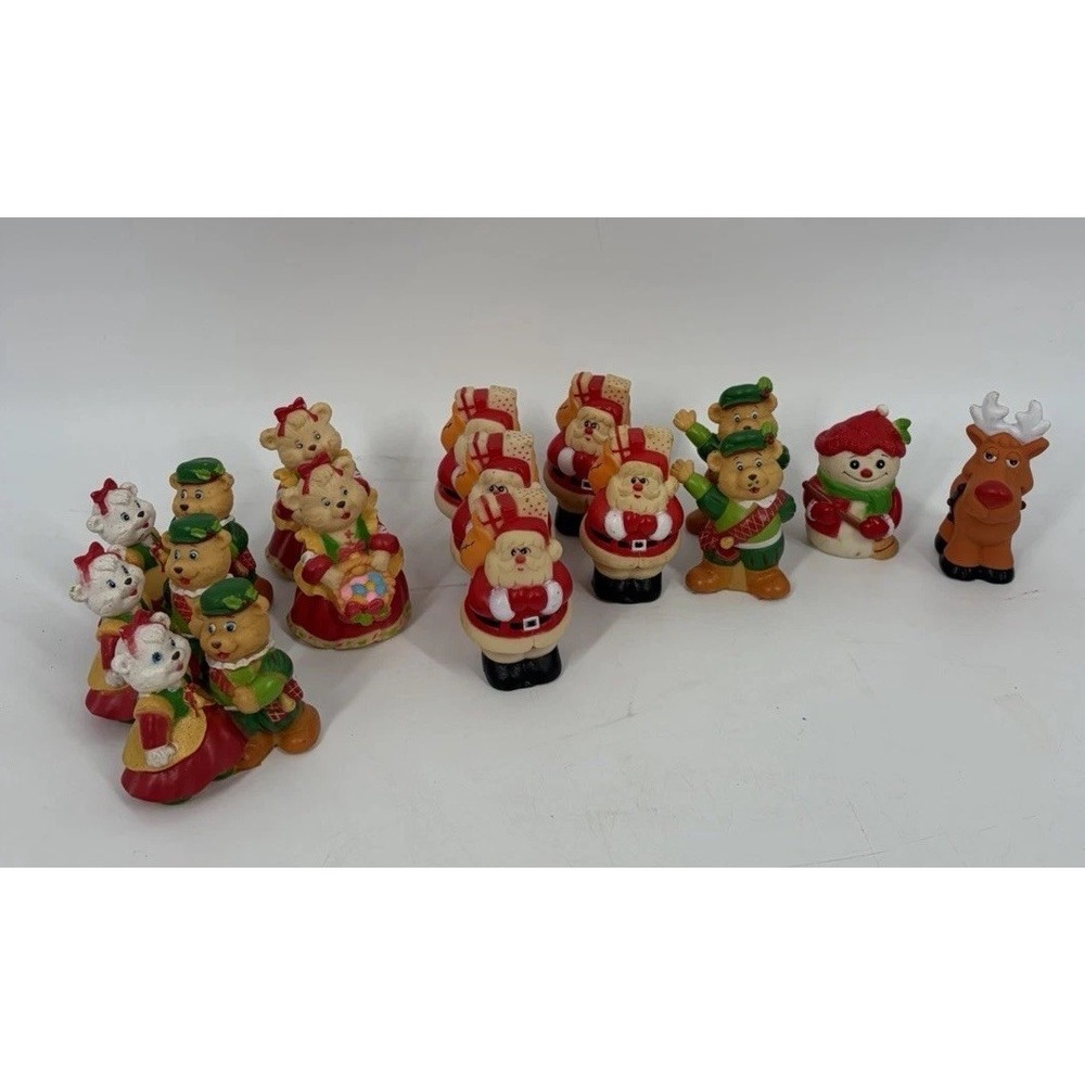 Vintage Christmas Finger Puppets 1993 Santa Teddy Bear Snowman Rubber PVC Lot